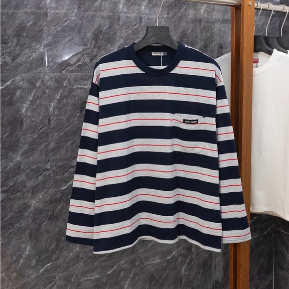 Miu Miu Striped Long Sleeve Top with Navy and Red - Picture 1 of 9